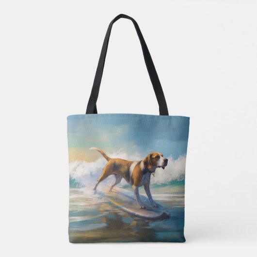 Tote Bag American Engligh Foxhound Beach Surfing Paining (Dos)
