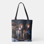 Tote Bag American English Foxhound Snowy Sleigh Noël (Dos)