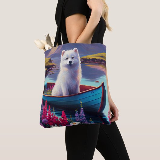 Tote Bag American Eskimo Dog on Paddle : Une aventure Pitto (De près)