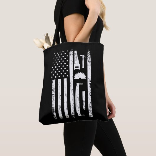 Tote Bag American Flag Carpenter Tools Woodworker Crafsman (De près)