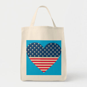 Tote Bag American Flag Heart Grocery Fourre-tout