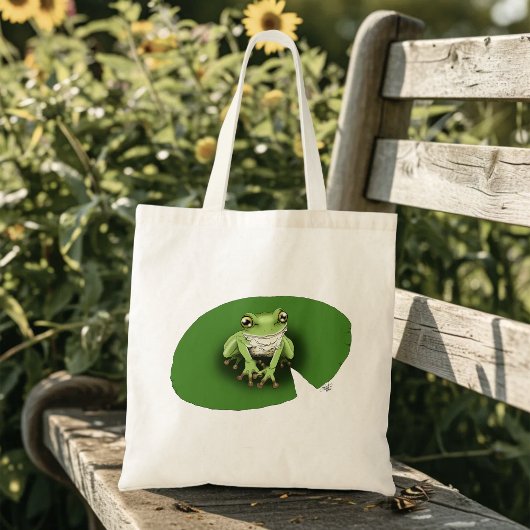 Tote Bag American Green Tree Frog Lily Pad