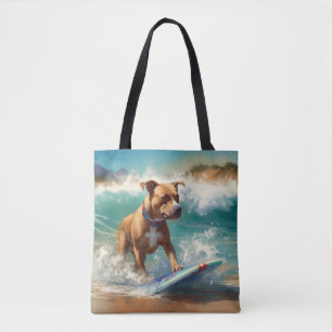 Tote Bag American Staffordshire Beach Surf Peinture