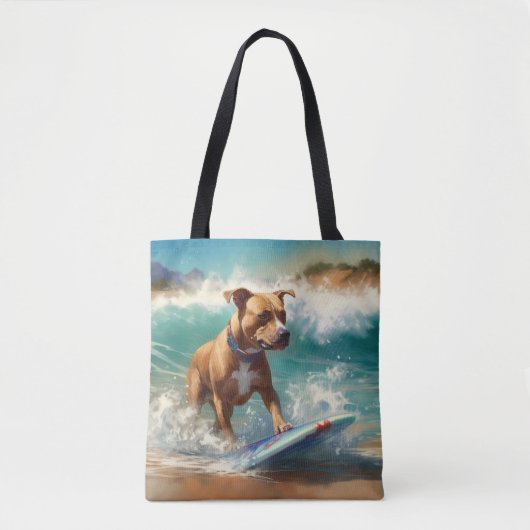 Tote Bag American Staffordshire Beach Surf Peinture (Devant)