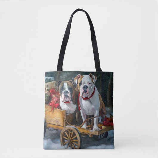 Tote Bag American Staffordshire Snowy Sleigh Noël (Devant)