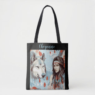 Tote Bag Amérindien - princesse indienne et loup