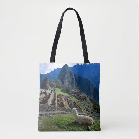 Tote Bag Amérique du Sud, Pérou. Un lama repose sur une col (Devant)