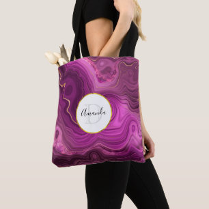 Tote Bag Améthyste Violet Et Monogramme D'Agate Abstrait Or