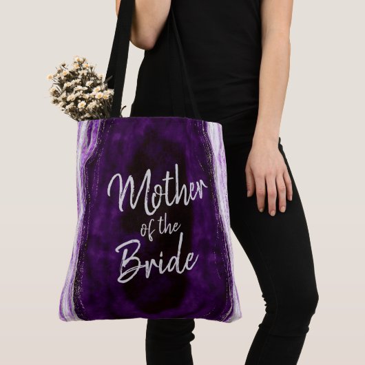 Tote Bag Améthyste Violet & Géode Argentée Mère de la Marié (De près)