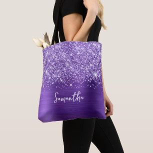 Tote Bag Améthyste Violette Étincelante Nom Glamour