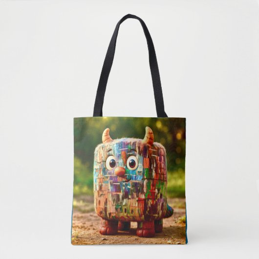 Tote Bag Amis Bizarres – Affiche du Monstre Cube Patchwork (Devant)