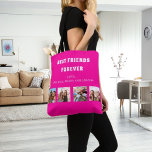 Tote Bag Amis éternellement rose chaud nom de collage photo<br><div class="desc">Faites votre propre collage photo unique en cadeau pour votre meilleur ami. Utilisez quatre, 4 de vos photos préférées. Avec le texte : Meilleurs amis pour toujours. Personnalisez et ajoutez votre ou vos nom(s). Arrière - plan rose chaud. Parfait pour un anniversaire, un cadeau de Noël ou un événement spécial....</div>