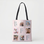 Tote Bag Amis rose or argent noir collage photo (Devant)