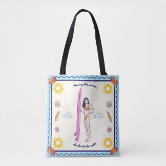 Tote Bag Among the waves, she finds herself.