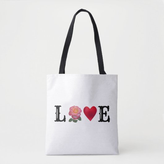 Tote Bag Amour Coeur et Fleur Rose (Devant)