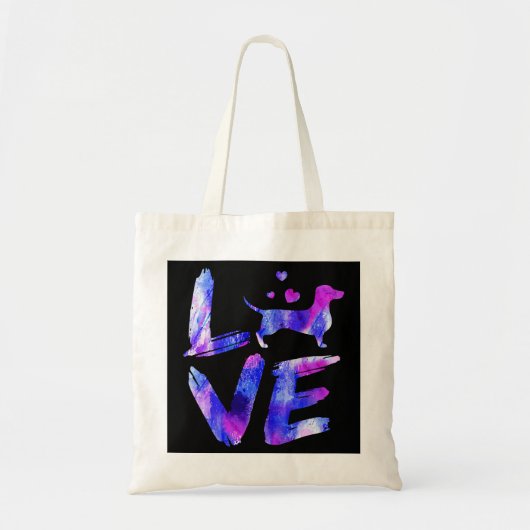Tote Bag Amour Daschund Doxie Weiner Aquarelle Blue Chien M (Devant)