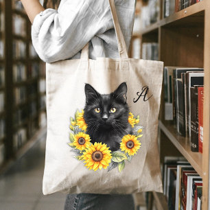 Tote Bag Amour de Chat Noir Tournesols Initiale