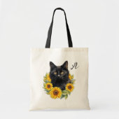 Tote Bag Amour de Chat Noir Tournesols Initiale (Devant)