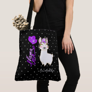 Tote Bag Amour de lama - pourpre