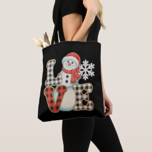 Tote Bag Amour de Noël Bonhomme de Neige Mignon Plaid de Bu