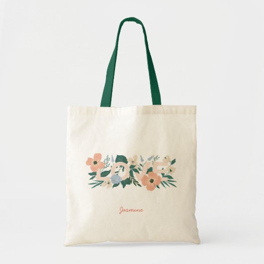 Tote Bag Amour et Coeur Floral Rose (Devant)
