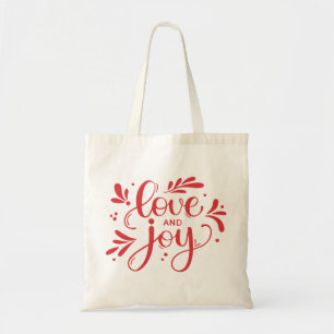 Tote Bag Amour et joie. Calligraphie de Noël rouge