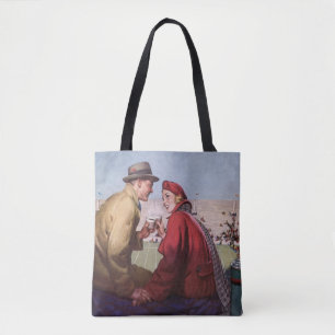 Tote Bag Amour et romance vintage, couple à un match de foo