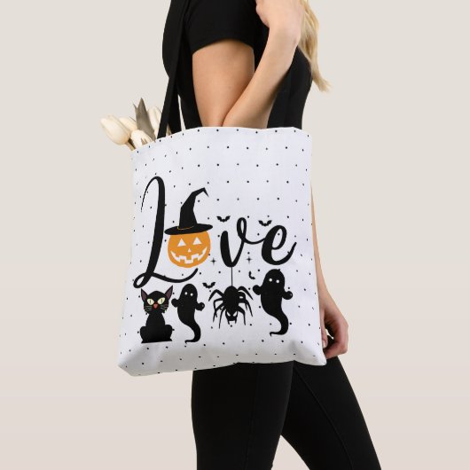 Tote Bag Amour Halloween points noirs et blancs (De près)
