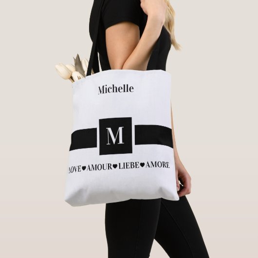 Tote Bag Amour moderne Liebe Amore Nom et Initiale  (De près)