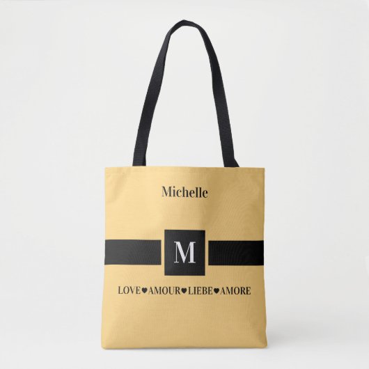 Tote Bag Amour moderne Liebe Amore Nom et Initiale (Devant)
