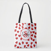 Tote Bag amour monogrammé Coeur rouge sur blanc (Devant)