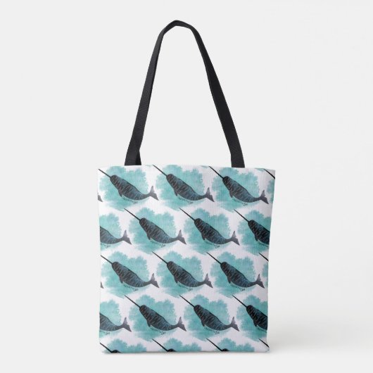 Tote Bag Amour Narwhal | Aquarelle Coeurs turquoise (Dos)