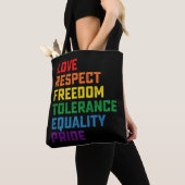 Tote Bag Amour Respect Liberté Tolérance Égalité Fierté (De près)