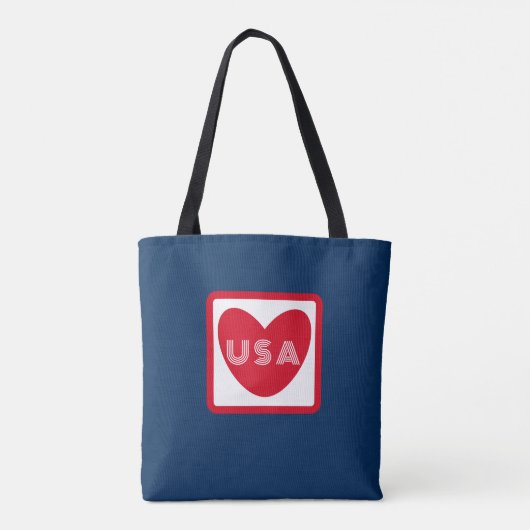 Tote Bag Amour USA Patriotique Rouge Bleu Bleu Simple Coeur (Dos)