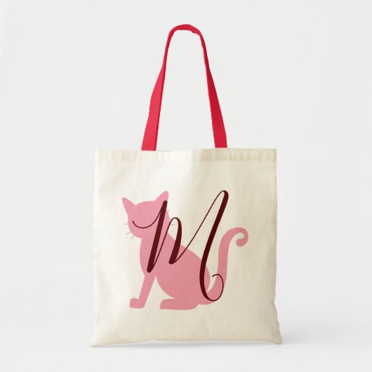 Tote Bag Amoureux de les chats Monogram rose et bourgogne (Devant)