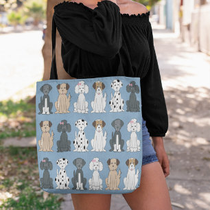 Tote Bag Amoureux de les chiens élégants Cute Puppies Bleu