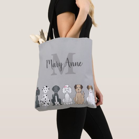 Tote Bag Amoureux de les chiens mignons Gris de monogramme (De près)