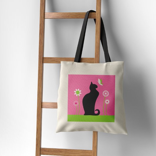 Tote Bag Amoureux des chats noir Whimsy