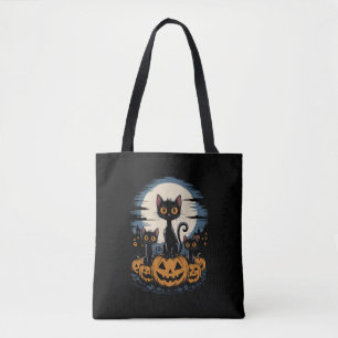 Tote Bag Amoureux du chat noir Halloween Nuit étoilée Van G