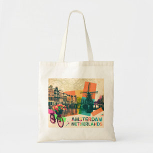 Tote Bag Amsterdam Pays-Bas Canal Art Pop Voyage Vintage