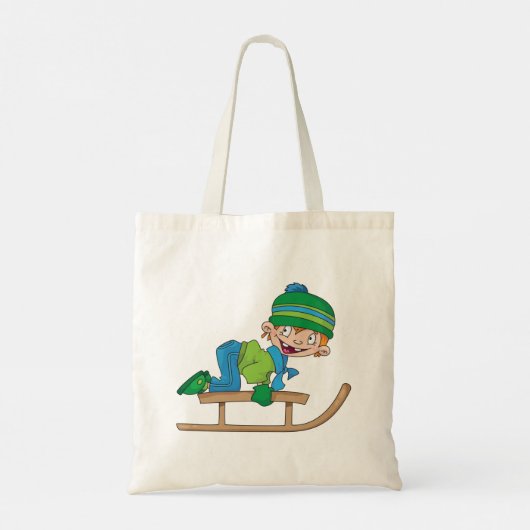 Tote Bag Amusant Hiver Sledding Boy mignonne Snow Adventure (Dos)