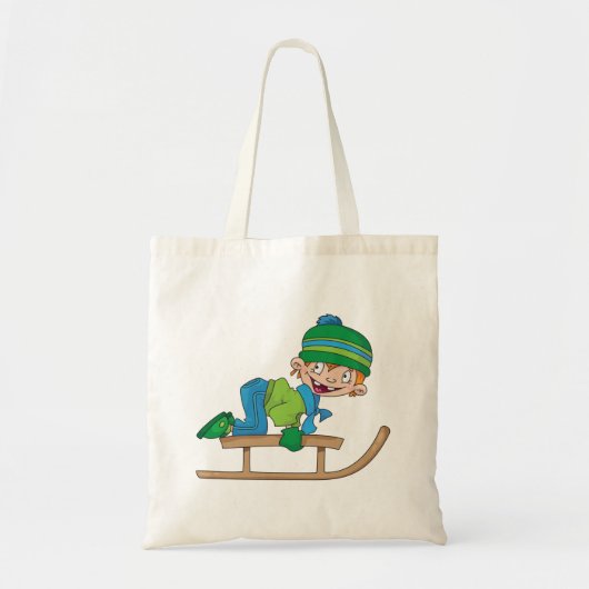 Tote Bag Amusant Hiver Sledding Boy mignonne Snow Adventure (Devant)