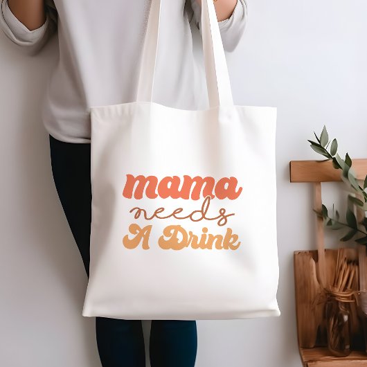 Tote Bag Amusant orange et jaune maman a besoin d'un verre
