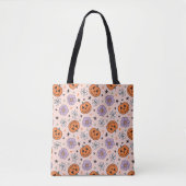 Tote Bag Amusants Citrouilles d'Halloween et Fleurs Motif (Devant)