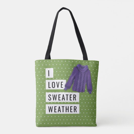 Tote Bag Amusants I Love Sweater Météo Blanc Pois Vert (Dos)