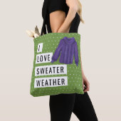 Tote Bag Amusants I Love Sweater Météo Blanc Pois Vert (De près)