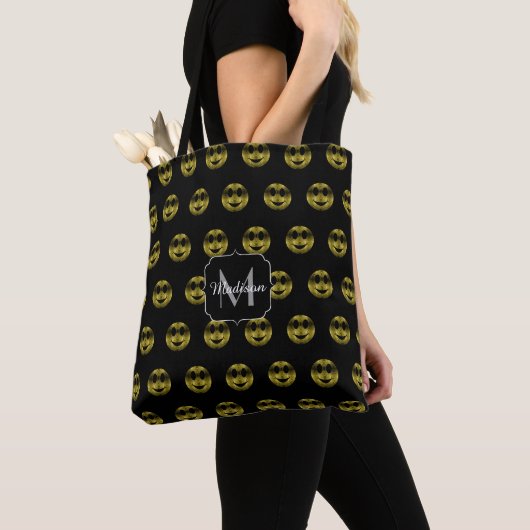 Tote Bag Amusants or noir sourires pois motif Monogramme (De près)