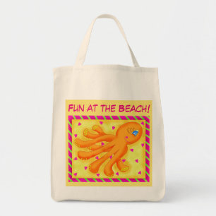 Tote Bag Amusement à la plage Whimsy Octopus Jaune Orange