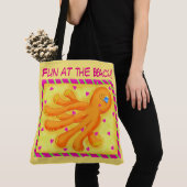 Tote Bag Amusement à la plage Whimsy Octopus Jaune Orange (De près)