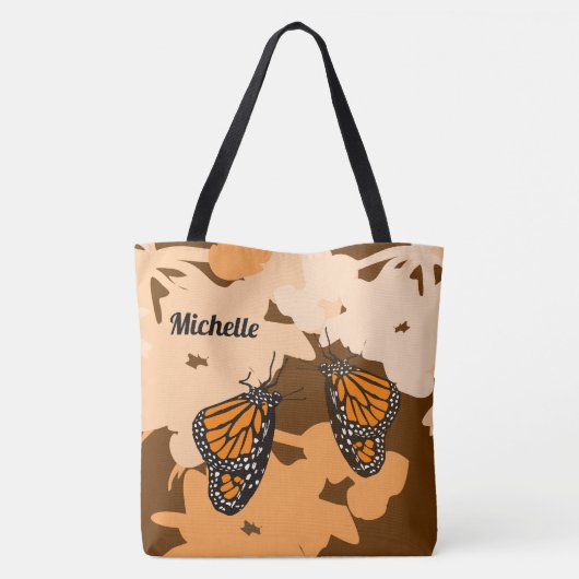 Tote Bag Amusez Votre Nom Orange Monarch Papillon Paire (Dos)